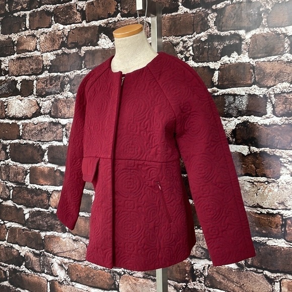 Genes Lecoanet Hemant Jacket France Quilted Burgundy Red Pockets Large - Picture 6 of 12